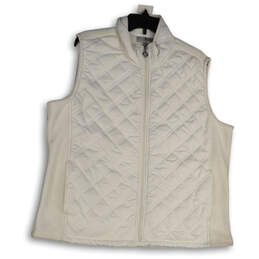 Womens White Sleeveless Mock Neck Pockets Full-Zip Quilted Vest Size 1X