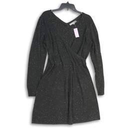 NWT Loft Womens Black Knitted Surplice Neck Long Sleeve Pullover Sweater Dress M