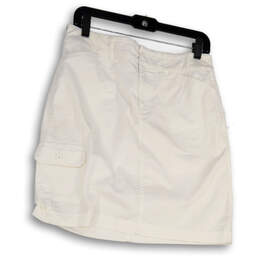 Womens White Regular Fit Flat Front Pockets Short Mini Skirt Size 4