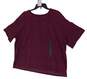 Womens Burgundy Round Neck Short Sleeve Knitted Pullover Shirt Size XL image number 3