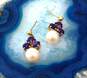 10K Yellow Gold Amethyst Cluster & Pearl Dangle Earrings 3.0g image number 1