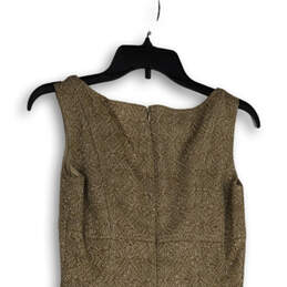 Womens Brown Geometric V-Neck Sleeveless Back Zip Shift Dress Size 4
