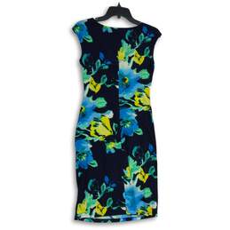 Womens Navy Blue Floral Round Neck Sleeveless Knee Length Sheath Dress Size 4 alternative image