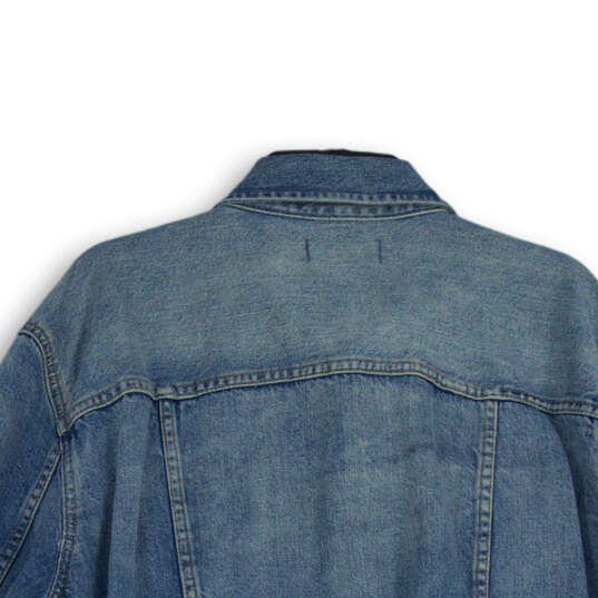 Womens Blue Denim Spread Collar Long Sleeve Button Front Jacket Size XL image number 4