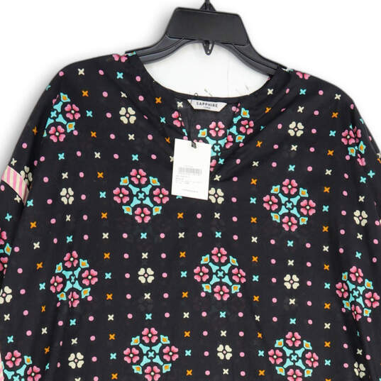 NWT Womens Multicolor Floral Split Neck Long Sleeve Tunic Top Size Large image number 2