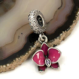 Designer Pandora S925 ALE Sterling Silver Purple Orchid CZ Dangle Charm