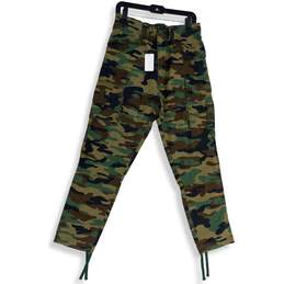 NWT LCKR Womens Green Brown Camouflage Flat Front Cargo Pants Size M