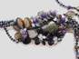 Artisan 925 Labradorite Amethyst Coin Pearls Agate Angelite & Onyx Floral Cluster Pendant Multi Strand Statement Necklace 433.7g image number 4