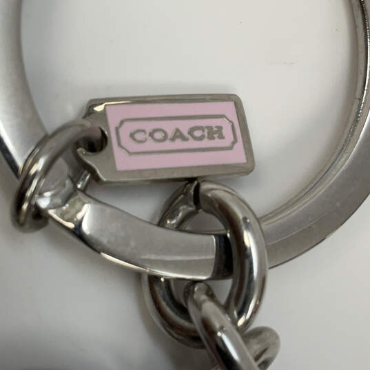 Buy the Designer Coach Silver-Tone Pink Heart Shaped Logo Charm Fashion  Keychain