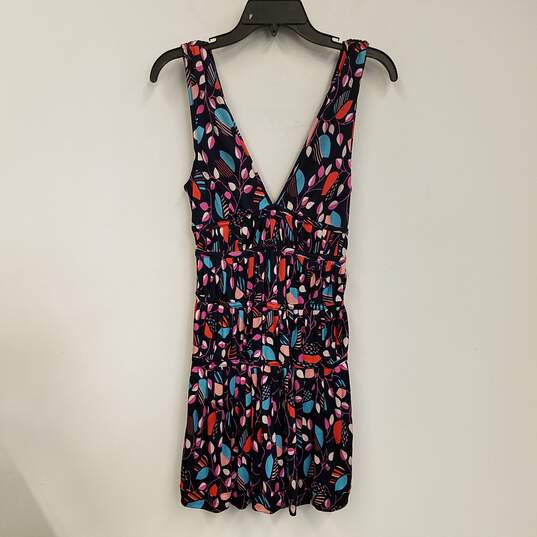 Womens Multicolor Leaf Print V-Neck Sleeveless Fit & Flare Dress Size Small image number 2