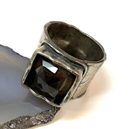 Designer Silpada 925 Sterling Silver Smoky Quartz Stone Engraved Band Ring