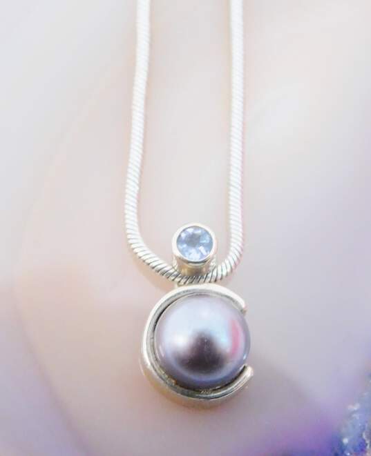 14K White Gold Tanzanite Pearl Pendant Necklace 5.7g image number 3