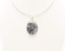 925 Snowflake Obsidian Pendant Necklace w/ Hoop Earrings 34.3g alternative image