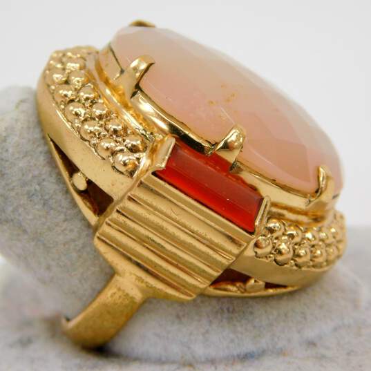 NB Nicky Butler Brass Faceted Pink Chalcedony & Carnelian Granulated Oval Chunky Ring 14.6g image number 3