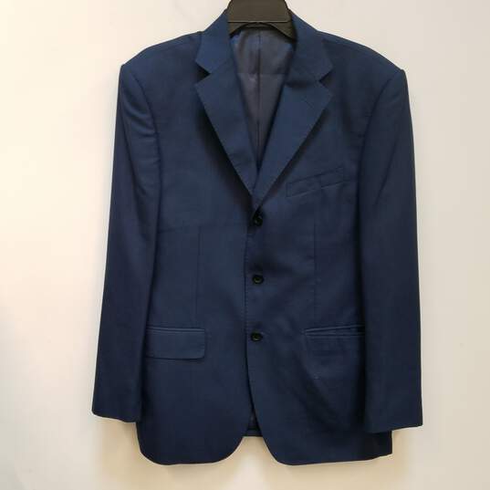 Mens Blue Wool Blend Notch Collar Long Sleeve Single Breasted Blazer Sz 50 image number 1