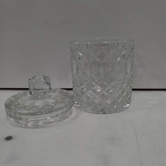 Hand Cut Clear Crystal Cylinder Jar w/Lid image number 2