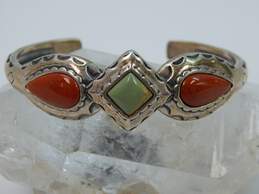 Carolyn Pollack 925 Green Variscite & Coral Cuff Bracelet 31.2g