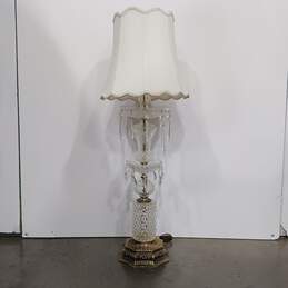Vintage Crystal and Brass Lamp W/ Shade alternative image