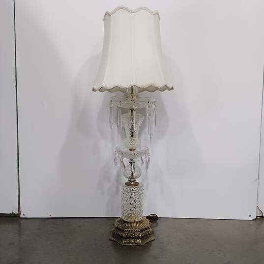 Vintage Crystal and Brass Lamp W/ Shade image number 2