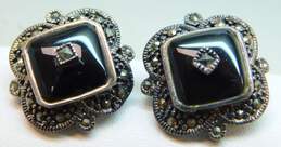 Sterling Silver Marcasite Faux Onyx Inlay Necklace Earrings & Dangle Earrings 22.5g alternative image