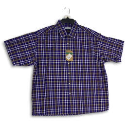 NWT Mens Blue Brown Plaid Spread Collar Short Sleeve Button-Up Shirt Sz 2XL