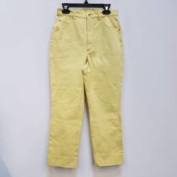 Womens Yellow Coin Pockets Light Wash Mid Rise Denim Straight Jeans Size 34
