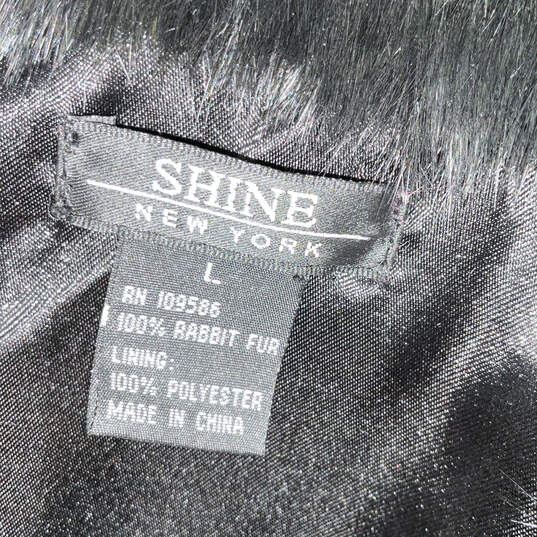 Womens Black Long Sleeve Winter Classic Rabbit Fur Coat Size Large image number 3