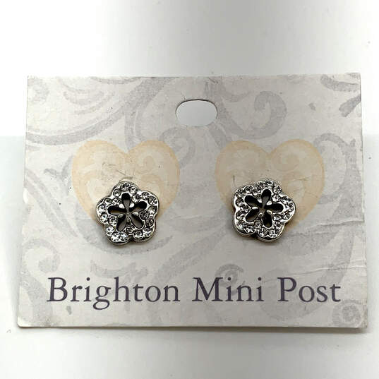 Designer Brighton Silver-Tone Mini Post Flower Shaped Stud Earrings image number 1