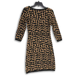NWT Womens Brown Black Geometric Long Sleeve Knit Bodycon Dress Size XS alternative image