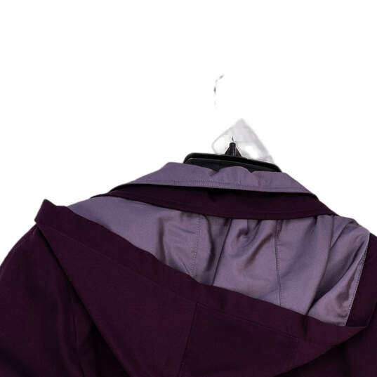 Womens Purple Long Sleeve Hooded Pockets Full-Zip Trench Coat Size Medium image number 4