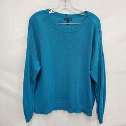 Eileen Fisher 100% Organic Cotton Silk Turquoise Long Sleeve Crewneck Sweater XL