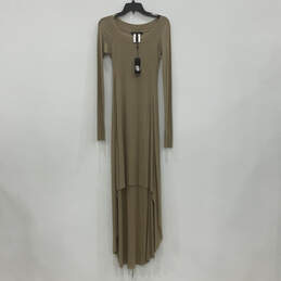 NWT Womens Beige Long Sleeve Ribbed Hi Low Fishtail Maxi Dress Size Small