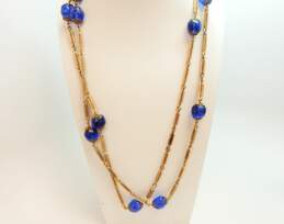 Vintage Gold Tone Cobalt Blue Glass Necklace 127.4g alternative image
