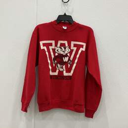 Womens Red Wisconsin Badgers Crew Neck Long Sleeve Pullover Sweatshirt Sz S