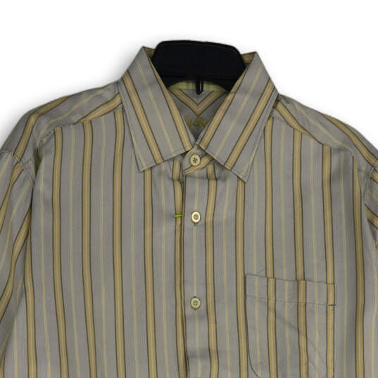 Mens Yellow Blue Striped Long Sleeve Spread Collar Button-Up Shirt Size M image number 3