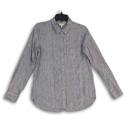 Womens Gray White Striped Pointed Collar Long Sleeve Button-Up Shirt Sz S/P