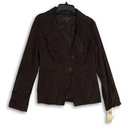 NWT Womens Brown Long Sleeve Notch Lapel Button Front Jacket Size M