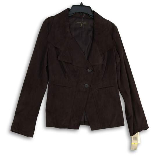 NWT Womens Brown Long Sleeve Notch Lapel Button Front Jacket Size M image number 1
