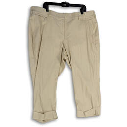 Womens Tan White Striped Welt Pocket Straight Leg Cropped Pants Size 22
