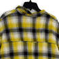 Womens Yellow Black Plaid Spread Collar 3/4 Sleeve Button-Up Shirt Size M/L image number 4