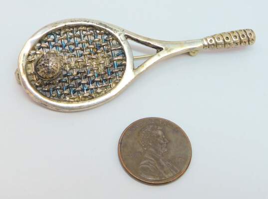 Vintage Taxco Mexico Sterling Silver Tennis Racket & Ball Brooch 14.8g image number 7