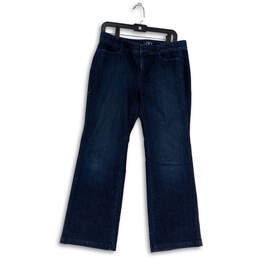 Womens Blue Dark Wash Pockets Stretch Denim Wide Leg Jeans Size 10