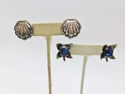 Vintage 925 Taxco Hook On Bangle Abalone Clip & Blue Crystal Seashell Earrings 34.5g alternative image