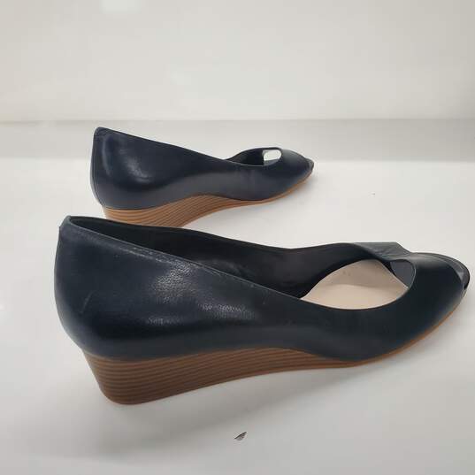 Cole Haan Women's Elsie Black Leather Open Toe Wedge Heels Size 10.5B image number 4