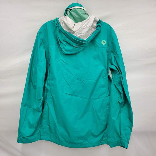 Marmot WM's Teal Green Precip Hoodie Full Zip Windbreaker Size L image number 2