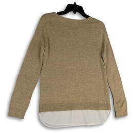 Womens Tan Knitted Long Sleeve Round Neck Pullover Sweater Size Small alternative image