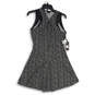 Womens Black White Chevron Sleeveless Front Zip A-Line Dress Size S/P image number 1