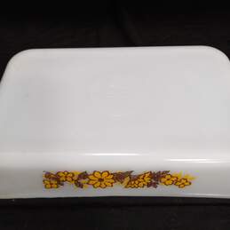 Glasbake Baking Dish White Glass Yellow Flowers alternative image