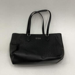 Womens Black Leather Signature Print Double Handle Shoulder Bag