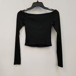 Womens Black Long Sleeve Off Shoulder Casual Pullover Crop Top Size XS alternative image